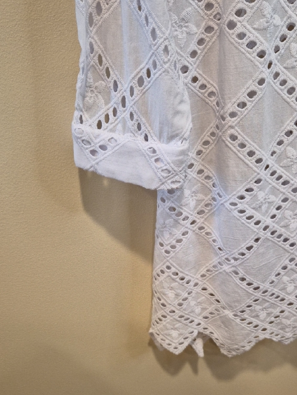 White Eyelet Button-Front Swim Coverup. Made In Italy - Picture 5 of 12